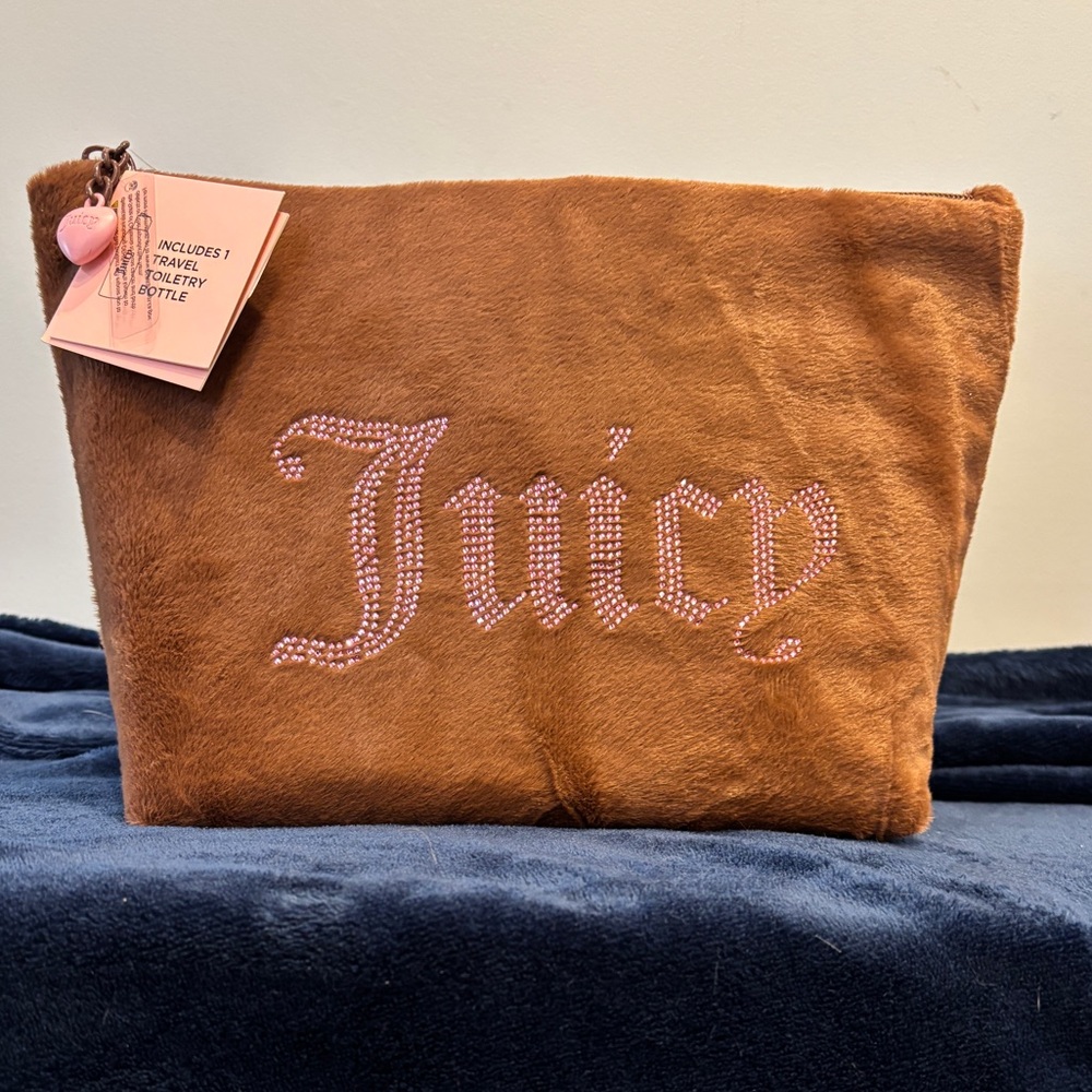 JUICY COUTURE brown and pink travel cosmetics bag